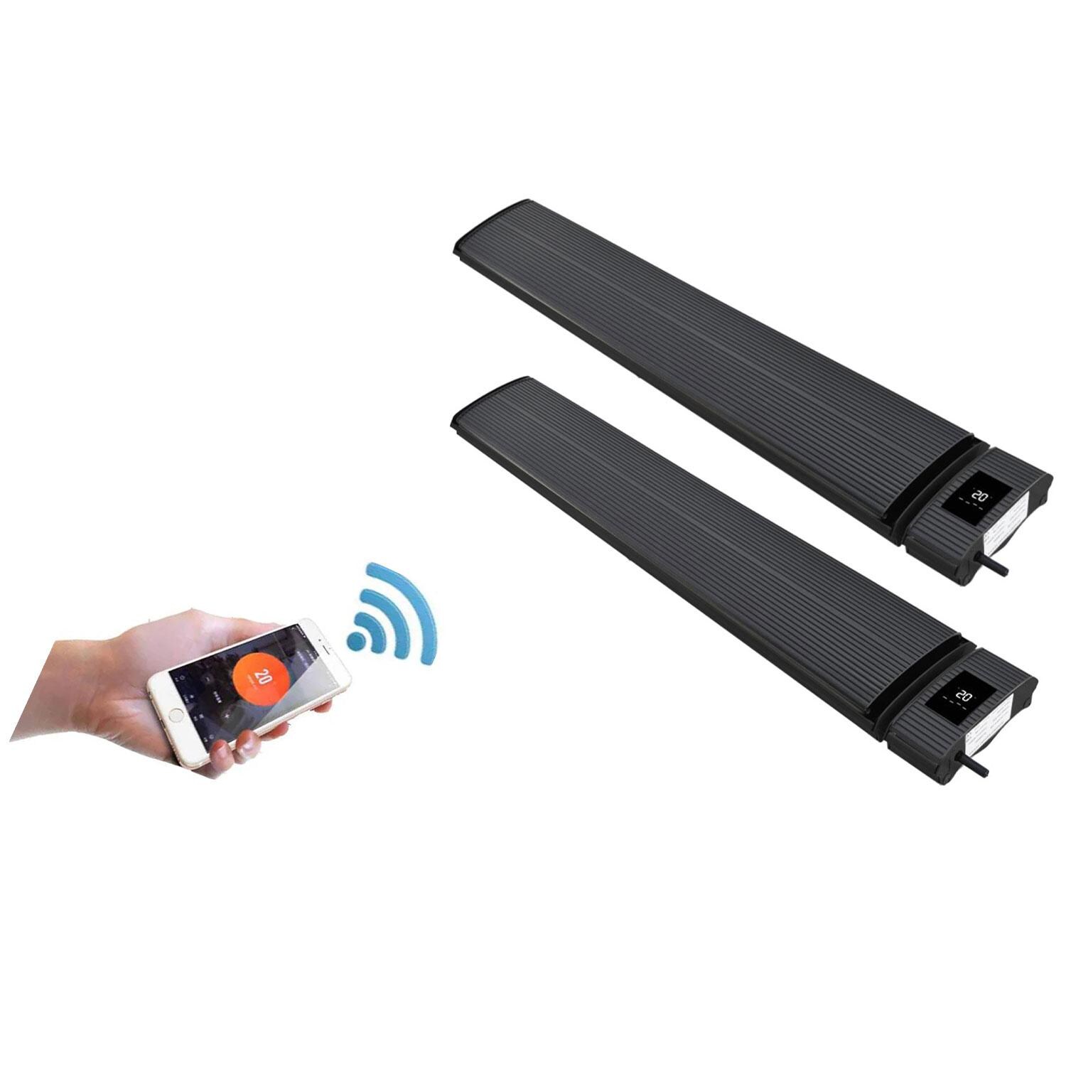 RADtec E Series 83 1/2 Inch 3200W Electric WiFi Smart Controlled Infrared Patio Heaters - 240V - Set of 2 - E32RW (2) - Display (Includes Two) - White Background thumbnail