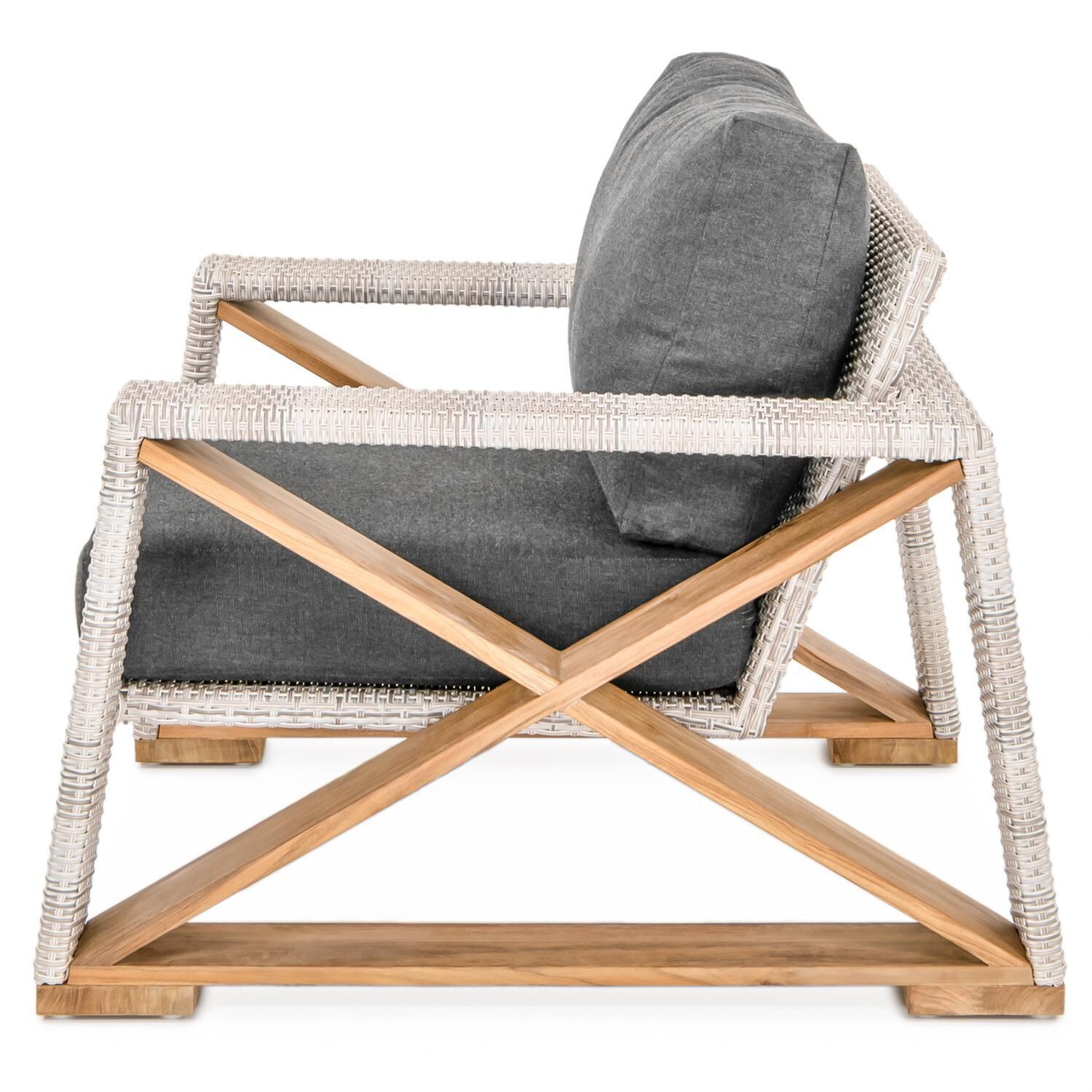 Teak + Table Caicos Club Chair in Granite - Side View (Carbon Cushions Shown) - White Background thumbnail