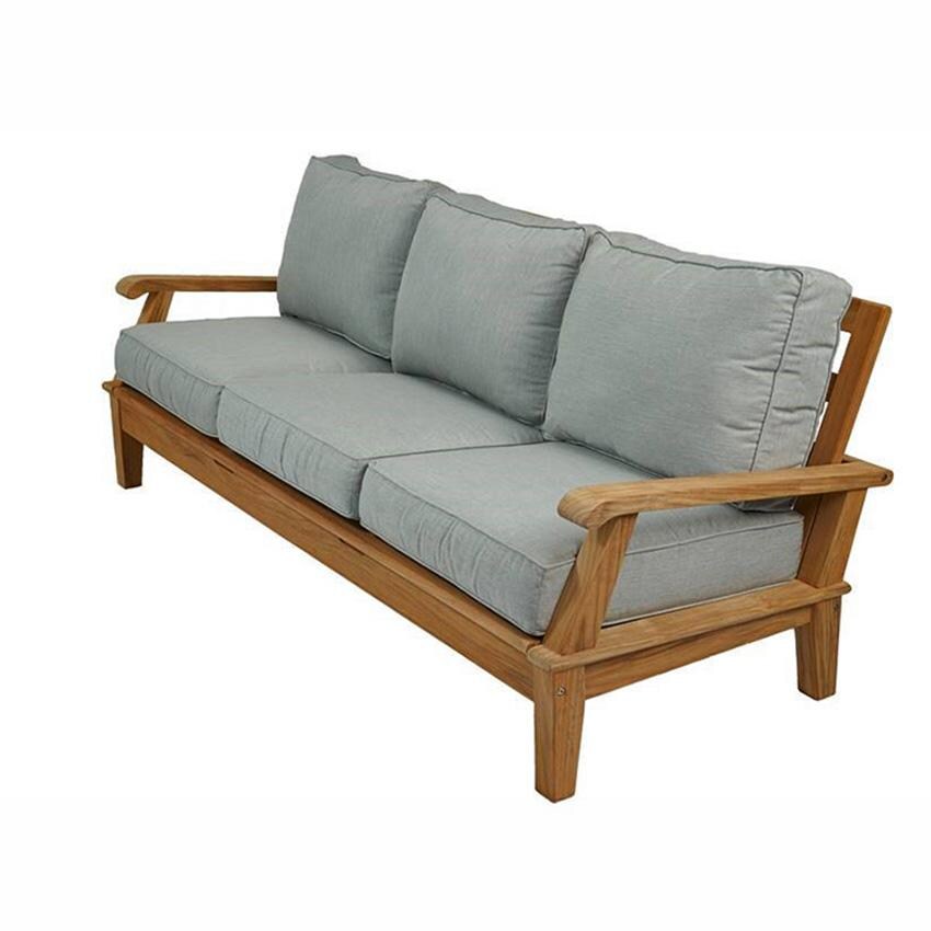 Royal Teak Collection MIA3G Miami 3 Person Teak Sofa w/ Sunbrella Cushions in Canvas Granite - Sofa - White Background thumbnail