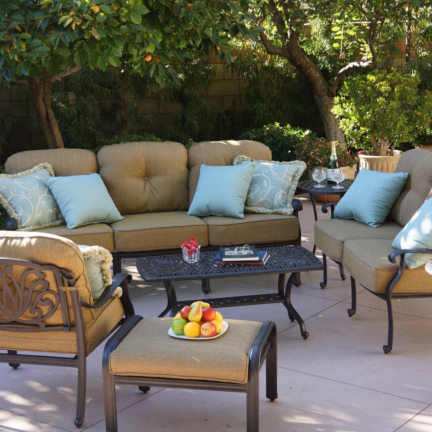 Darlee Elisabeth 6-Person Cast Aluminum Deep Seating Patio Conversation Set With Ice Bucket Insert thumbnail