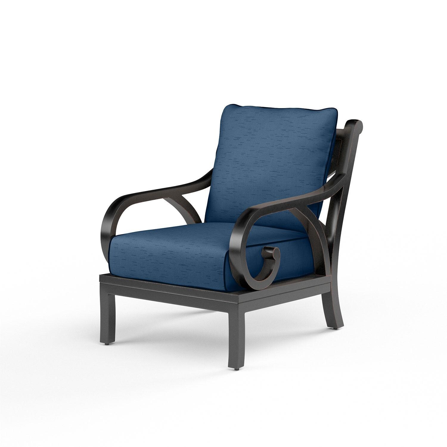 Monterey Aluminum Patio Club Chair in Spectrum Indigo w/ Self Welt By Sunset West - Display - White Background thumbnail