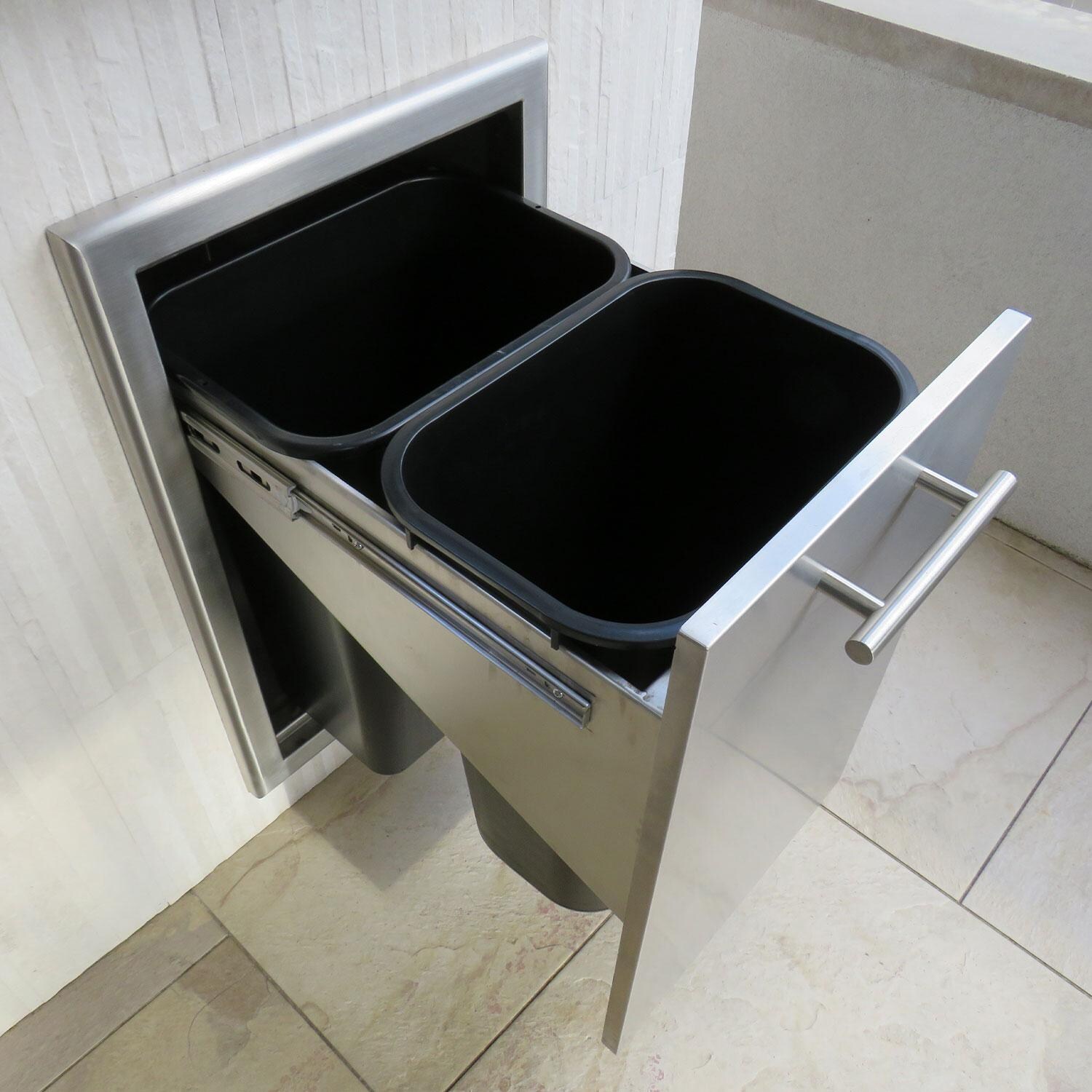 XO Appliance XOG20TRASH2 Pro-Grade 20-Inch Outdoor Stainless Steel Roll-Out Trash Bin Drawer - Attached to Island - Open - Lifestyle thumbnail