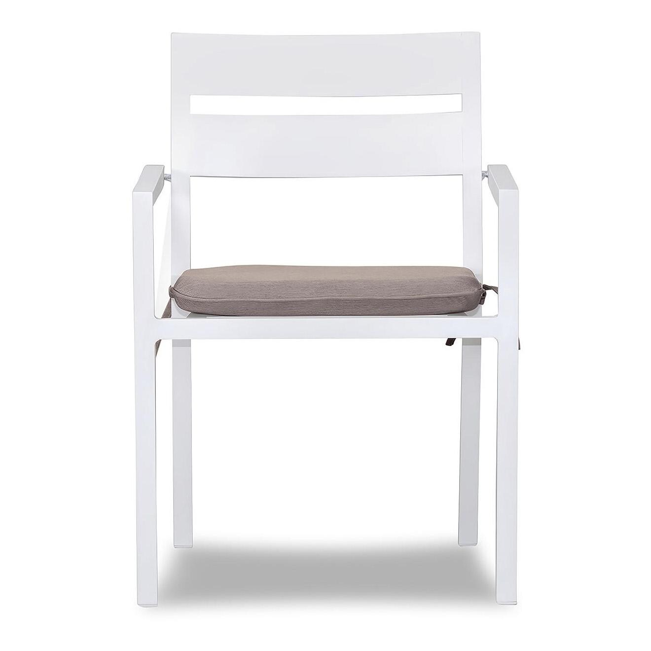 Calm Bay Aluminum Dining Arm Chair in White/Canvas Flax by Lakeview Outdoor Designs - Front - White Background thumbnail