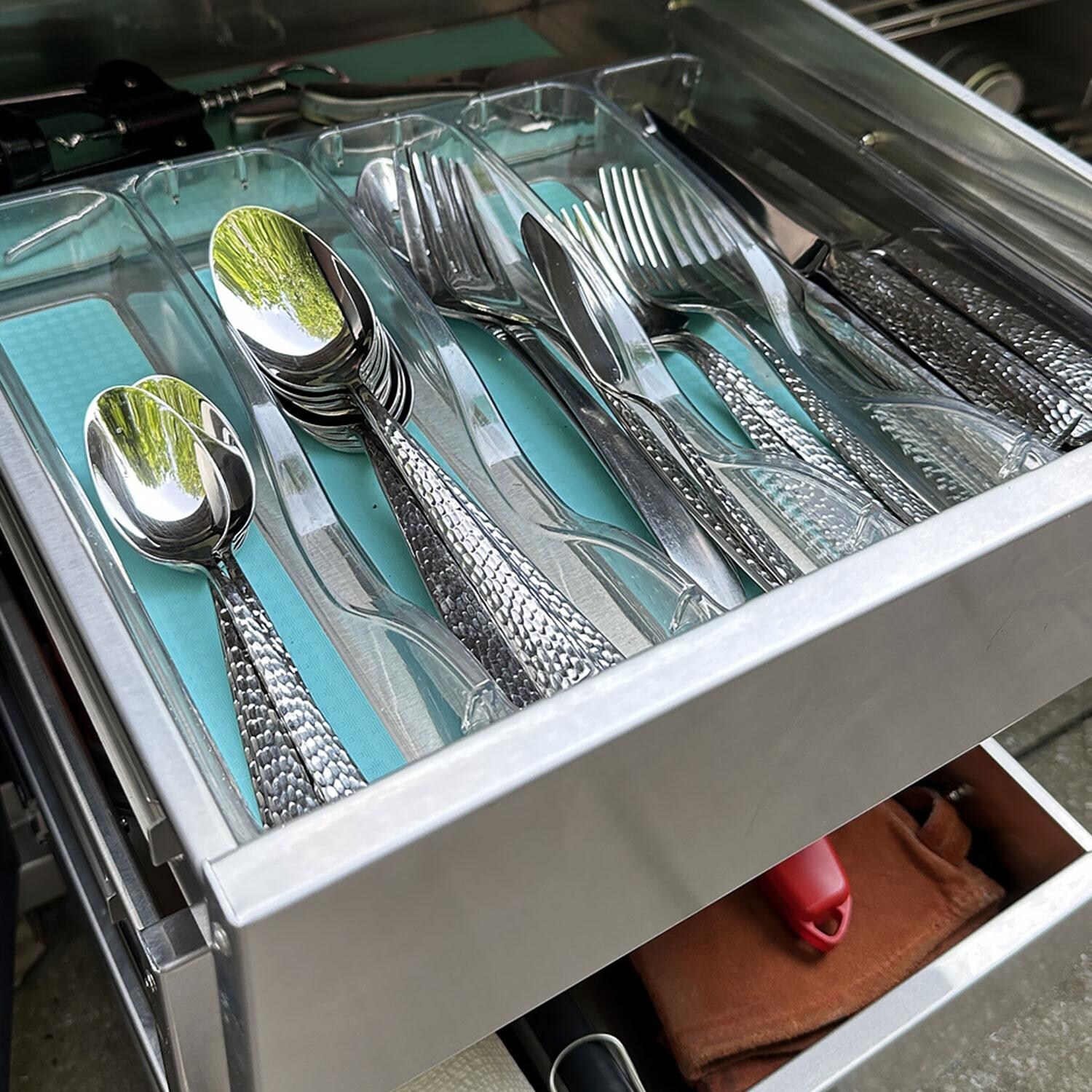 XO Appliance XOG36PANTRY Pro-Grade 36-Inch Outdoor Stainless Steel Sealed Pantry Double Access Door - Utensils Inserted in Drawer - Detail thumbnail