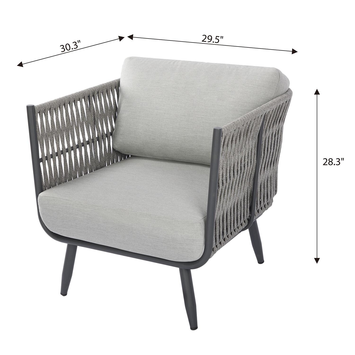 Elementi OS-2504S Milano Outdoor Aluminum Club Chair w/ Sunbrella Cushions - Dimensional thumbnail
