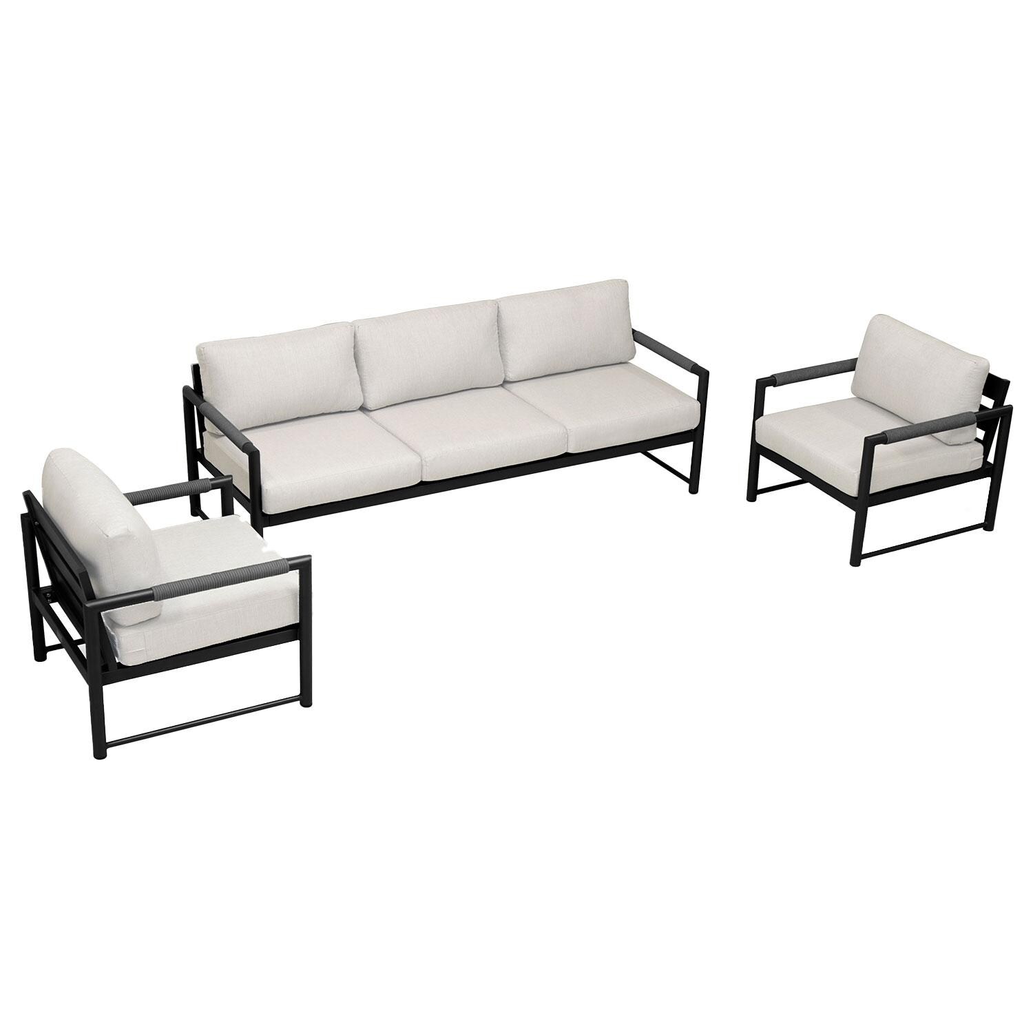 Lakeview AVEBAY-BK-CO-SET141-CS Avenue Bay Black/Carbon 3 Pc Sofa Club Chair Set - Cast Silver - Overhead View - White Background thumbnail