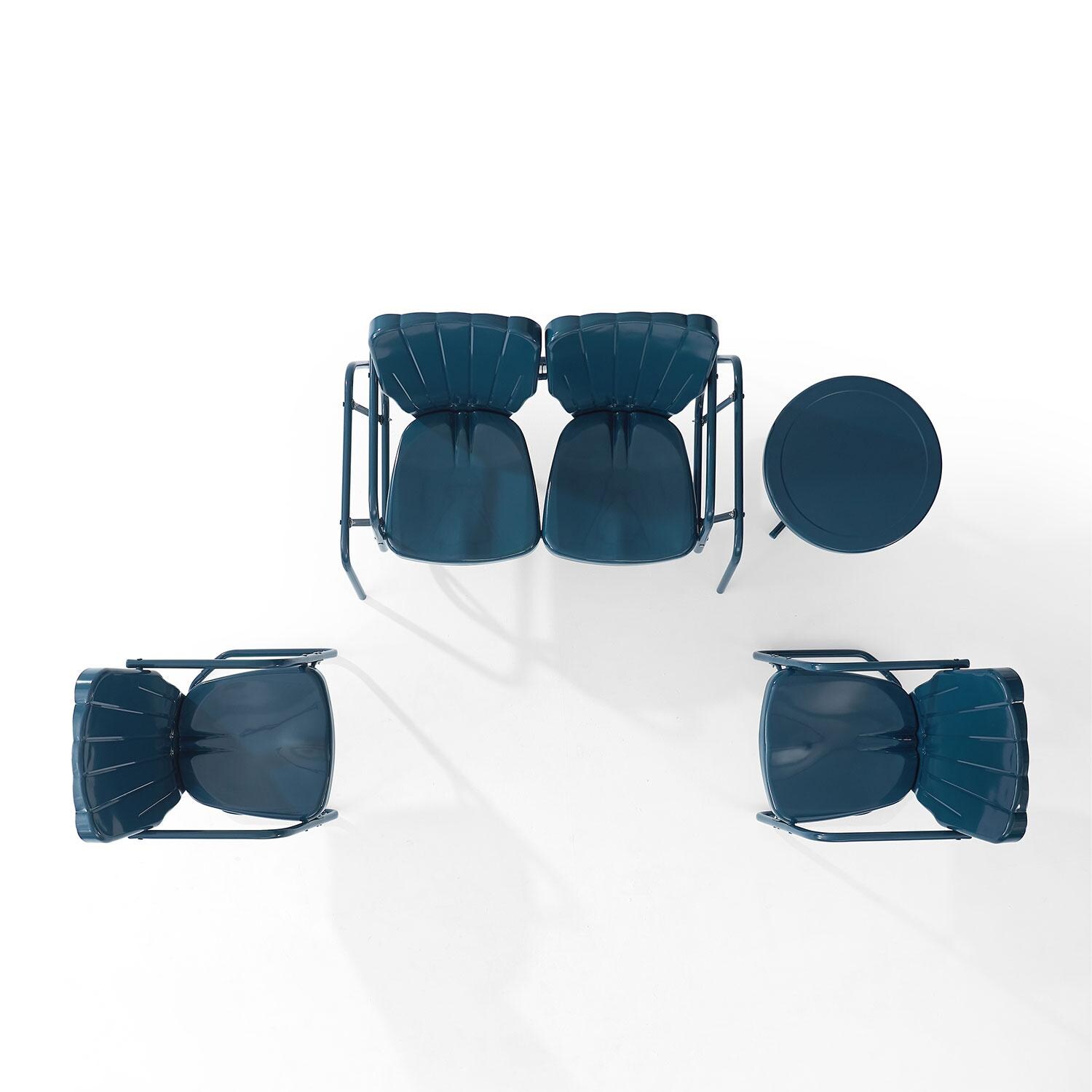 Ultimate Patio UP-32255NV 4Pc Retro Outdoor Loveseat Glider Patio Set in Navy Gloss - Overhead View - White Background thumbnail