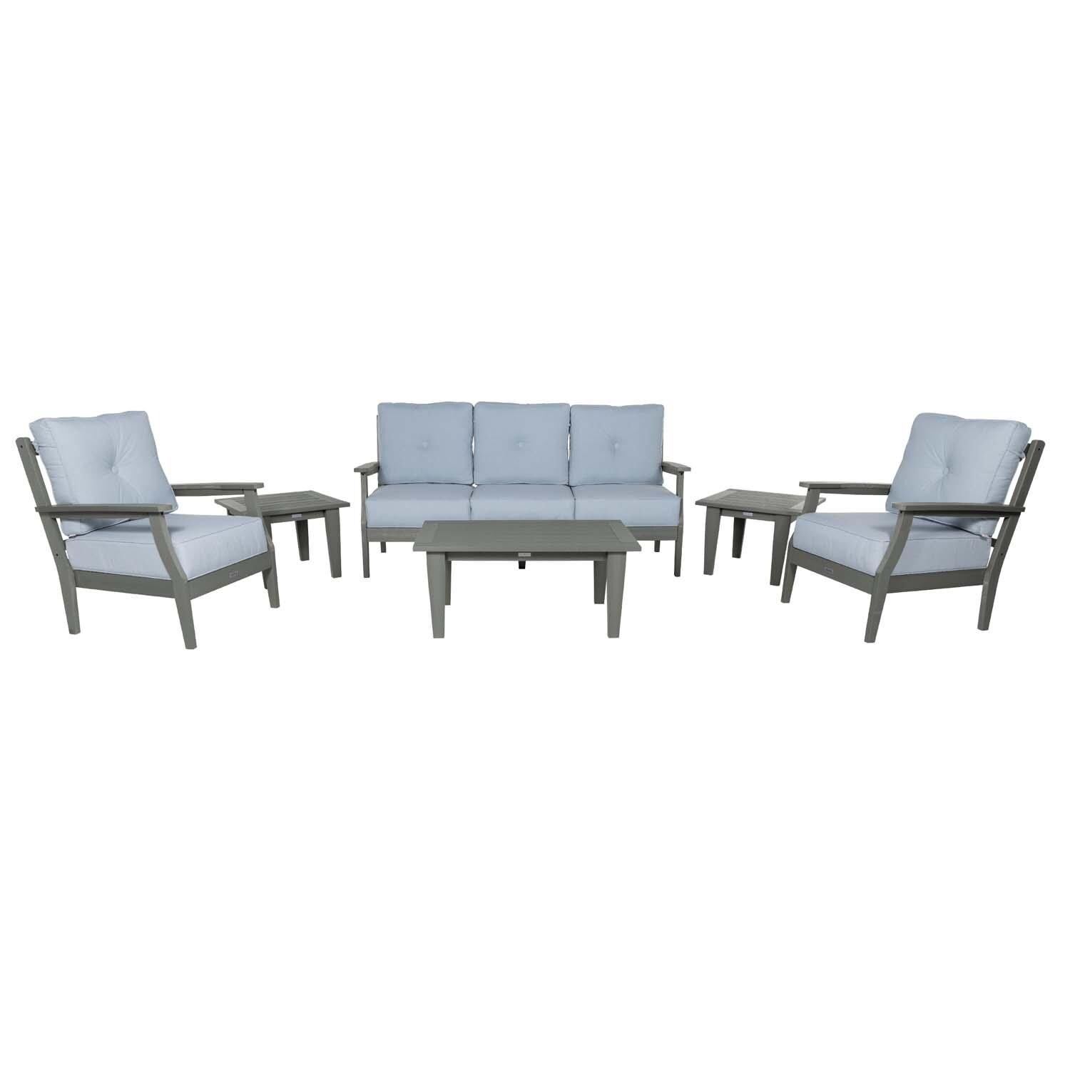 Blushing Bay 6 Pc Recycled Plastic Seating Set w/ Sofa in Bliss Dew/Coastal Teak by Lakeview Outdoor Designs - White Background thumbnail