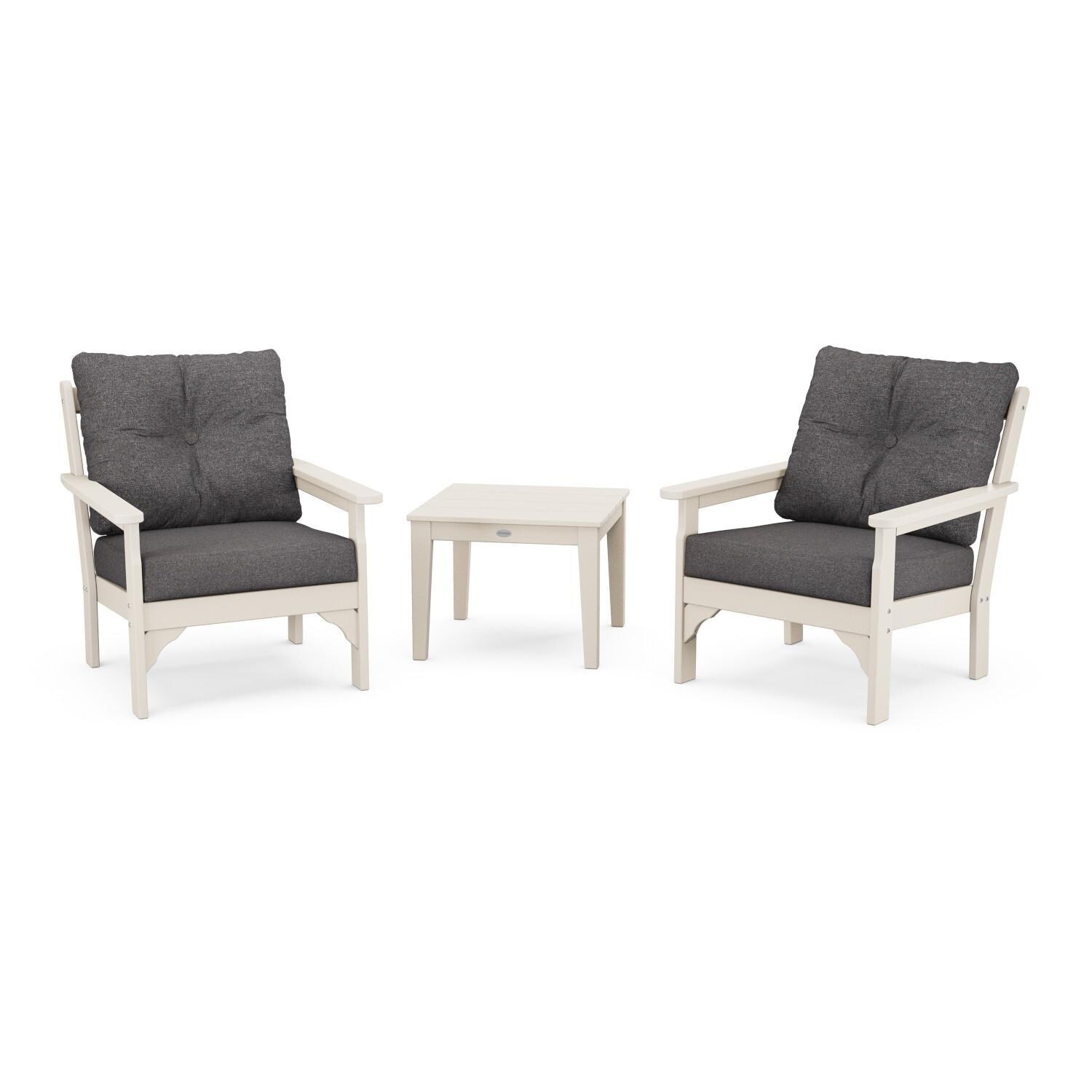 Vineyard 3 Pc Recycled Plastic Seating Set in Sand/Ash Charcoal by POLYWOOD