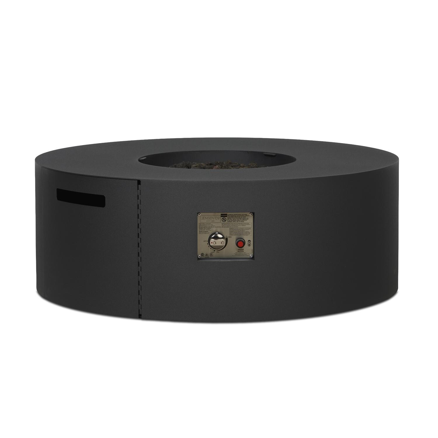 Covewood 41-in Round Aluminum Propane Fire Pit Table in Charcoal by BBQGuys Signature - Control System - White Background thumbnail