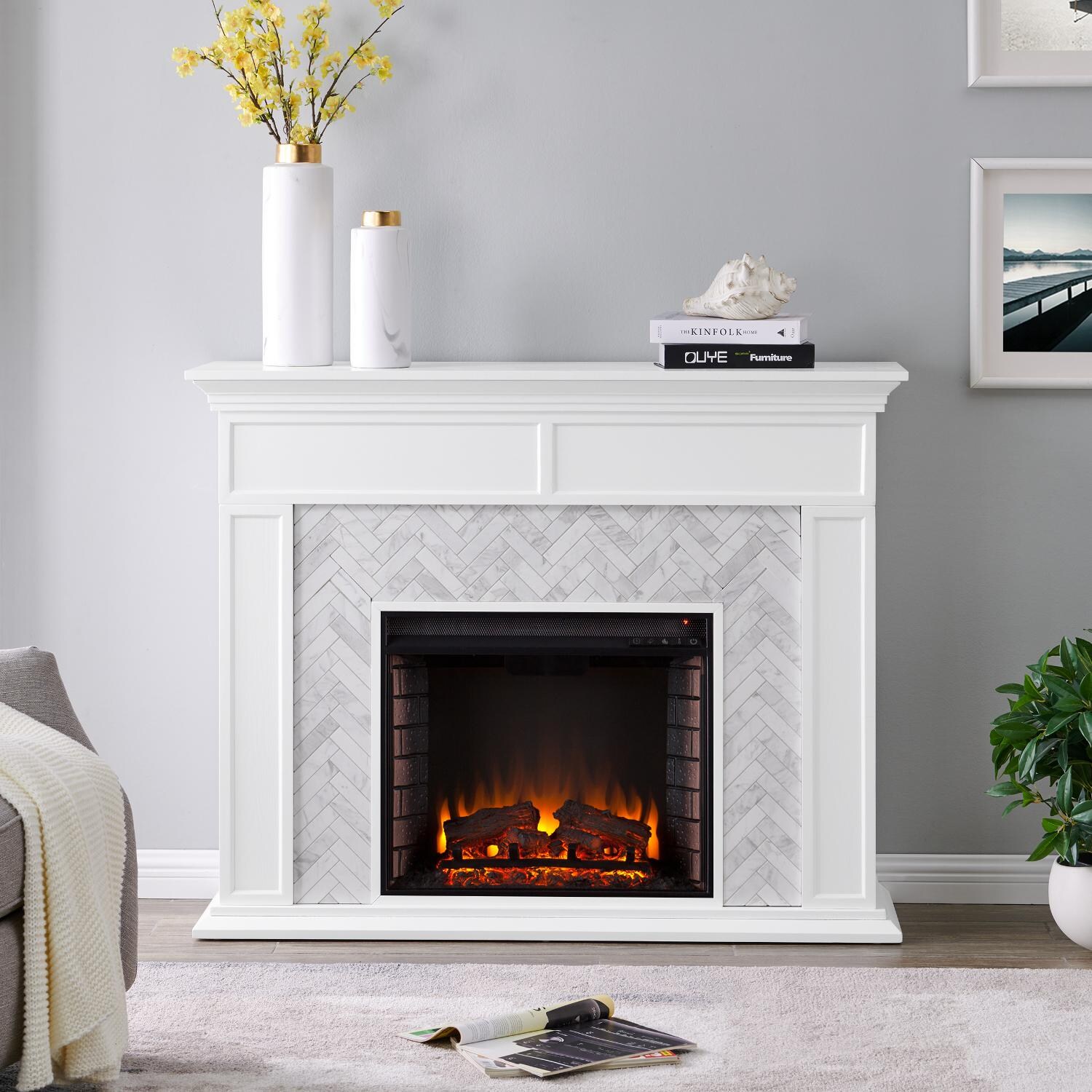 Southern Enterprises Torlington Marble Tiled Electric Fireplace