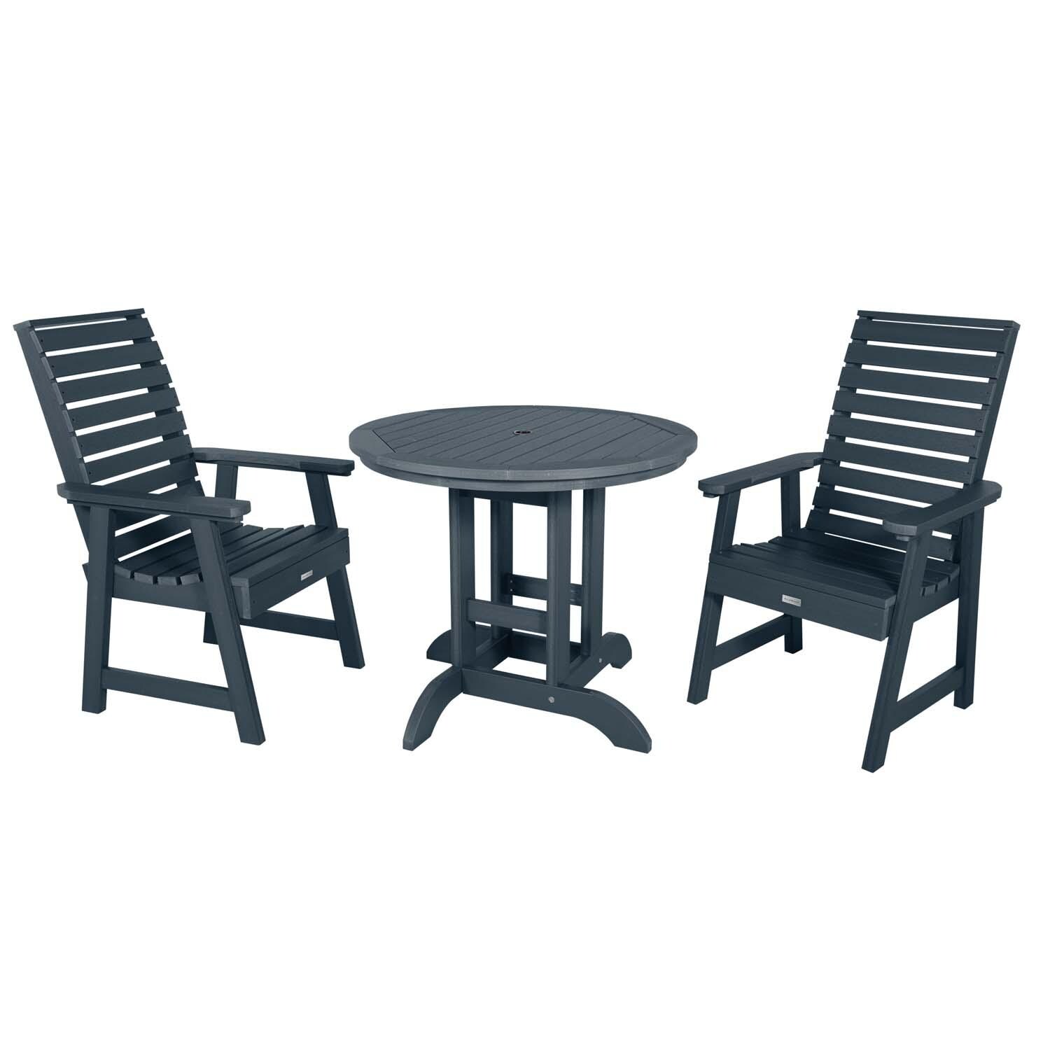 Elm Pointe 3 Pc Recycled Plastic Round Dining Set in Federal Blue By Lakeview Outdoor Designs - White Background thumbnail