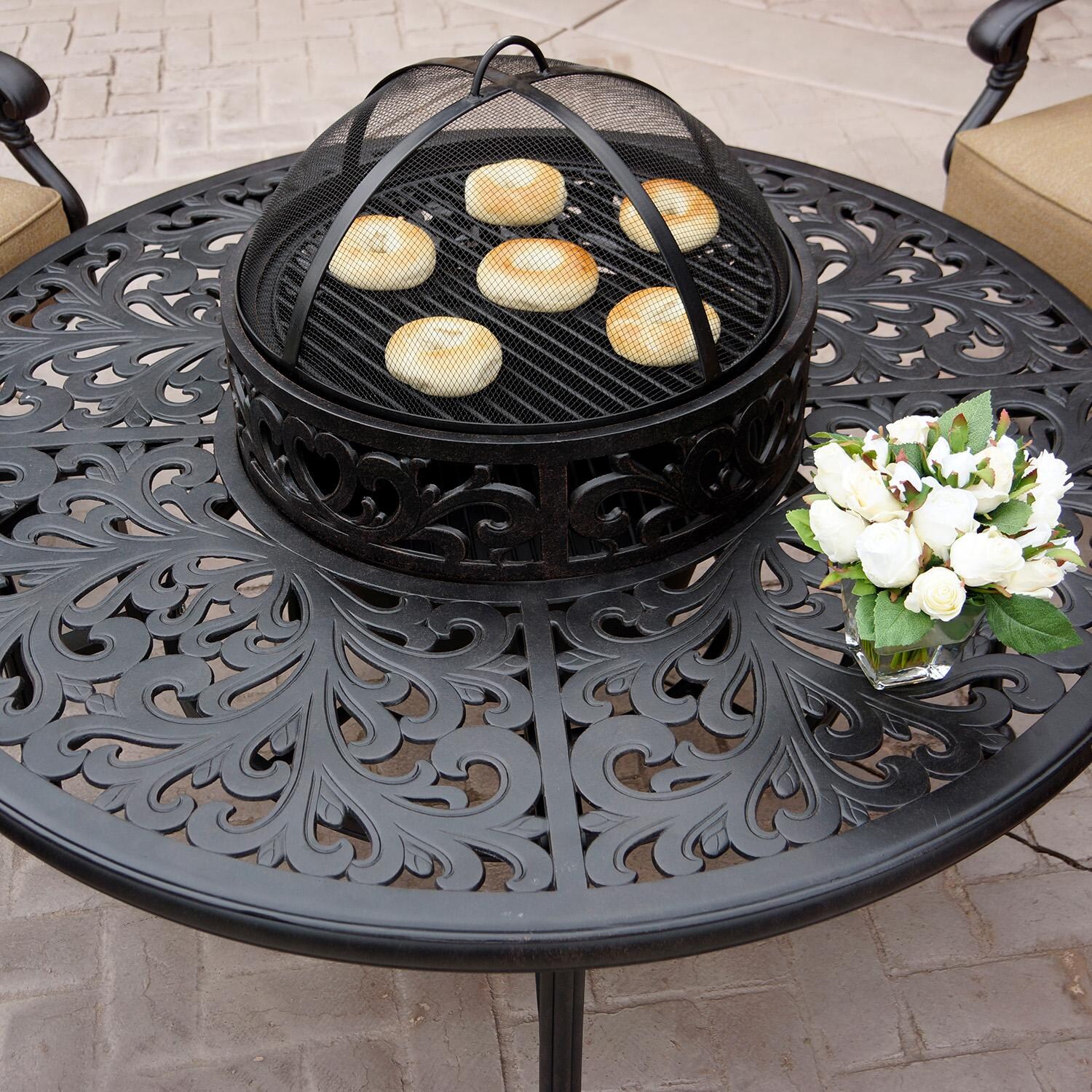 Darlee Series 80 Cast Aluminum Tea Table With Ice Bucket And Fire Pit Insert - Shown w/ Cover - Lifestyle thumbnail
