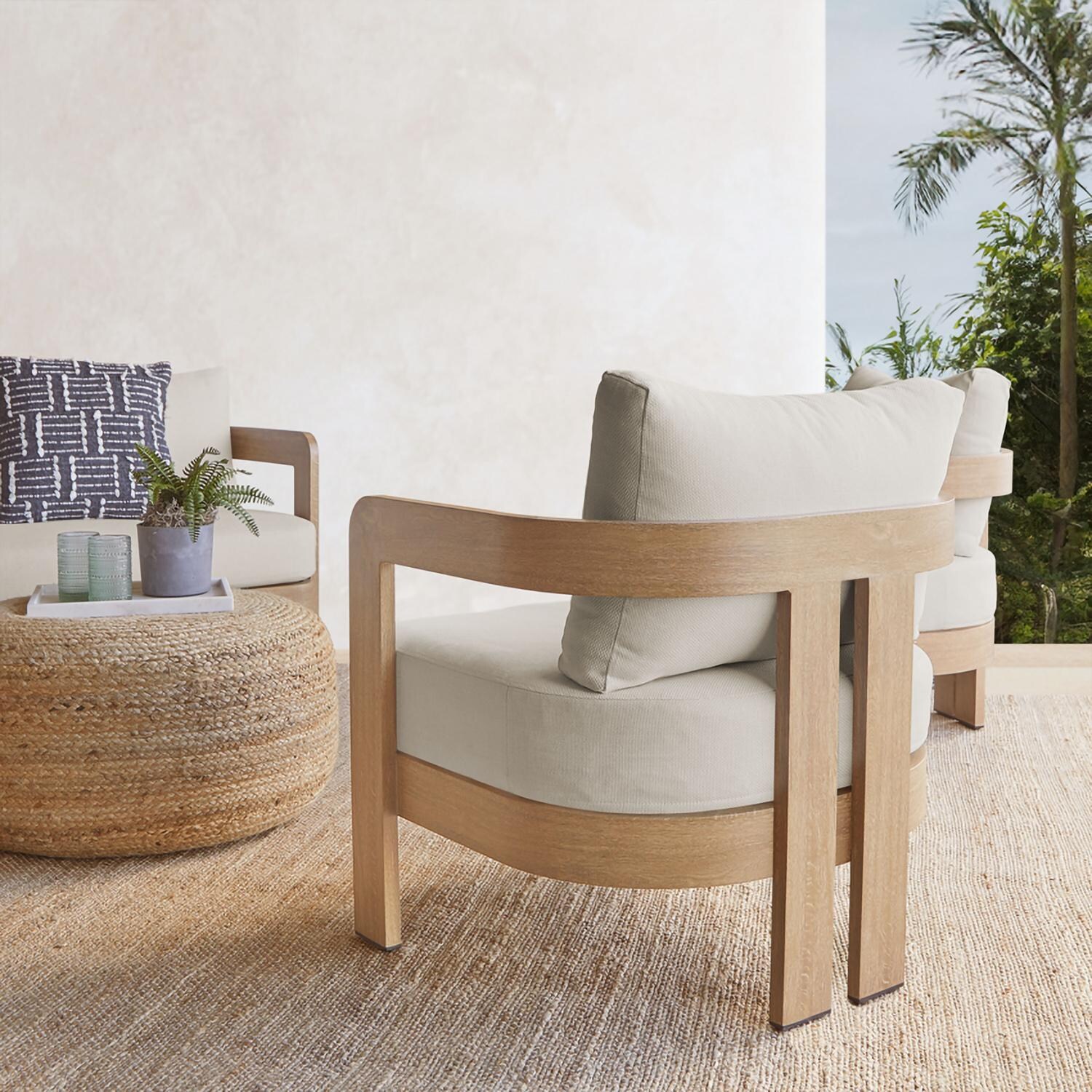 Lakeview Outdoor Designs SC13095-WDLK Bocage Metal Club Chair in Weathered Lakewood w/ Cushions - On the Patio Back - Lifestyle thumbnail