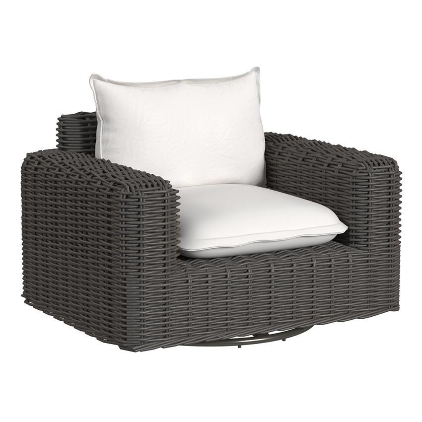 Cabo Resin Wicker Oversized Swivel Club Chair in Kahlua/Soothe Pearl by Sunset West