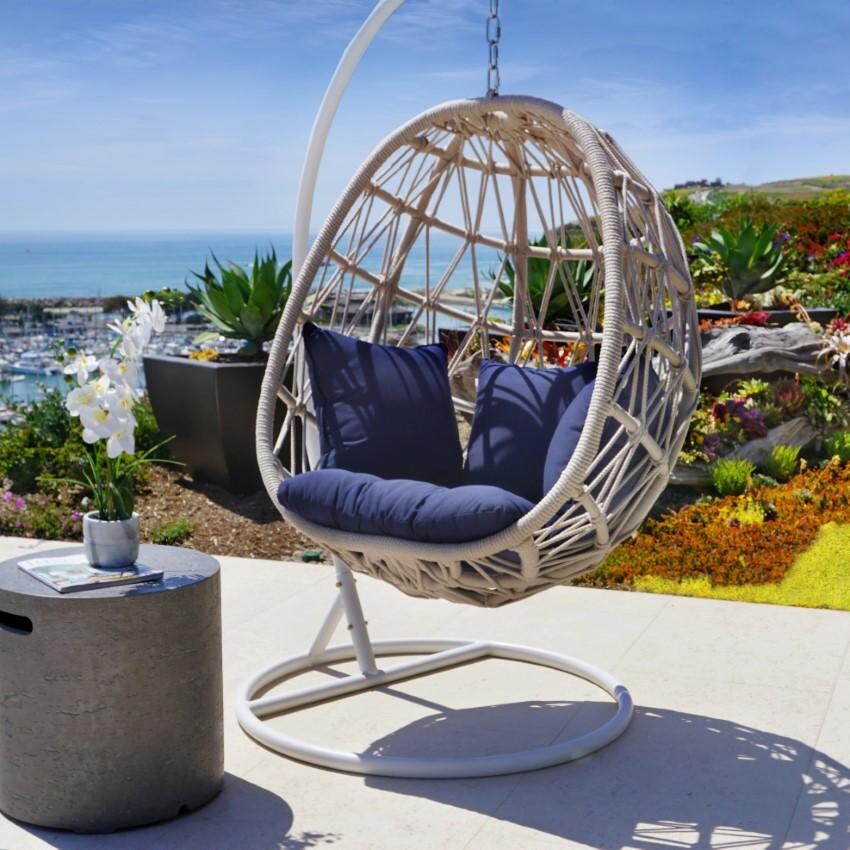 Dana Woven Rope Hanging Club Chair w/ Self Welt in Natural/Spectrum Indigo by Sunset West - Shown in Alternate Color - Lifestyle thumbnail