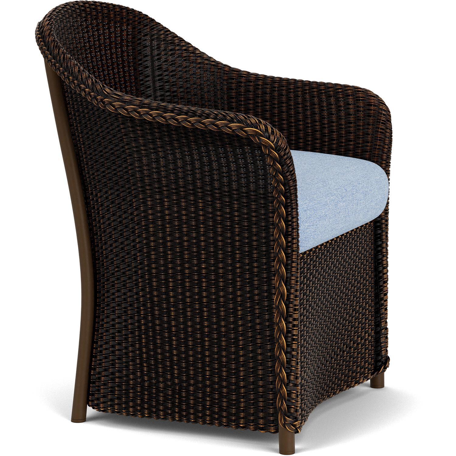 Lloyd Flanders Weekend Retreat Dining Armchair in Mink Finish W/ Demo Skyway Fabric - Angled thumbnail