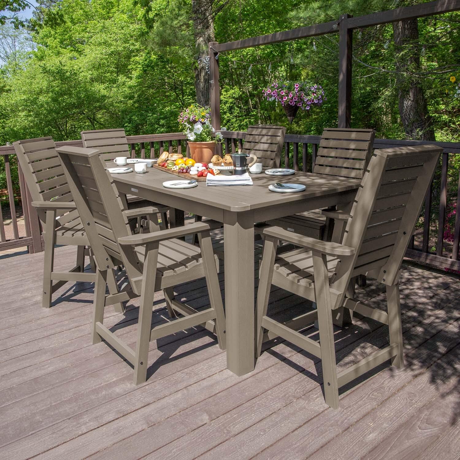 Elm Pointe 7 Pc Recycled Plastic Counter Height Dining Set in Woodland Brown by Lakeview Outdoor Designs