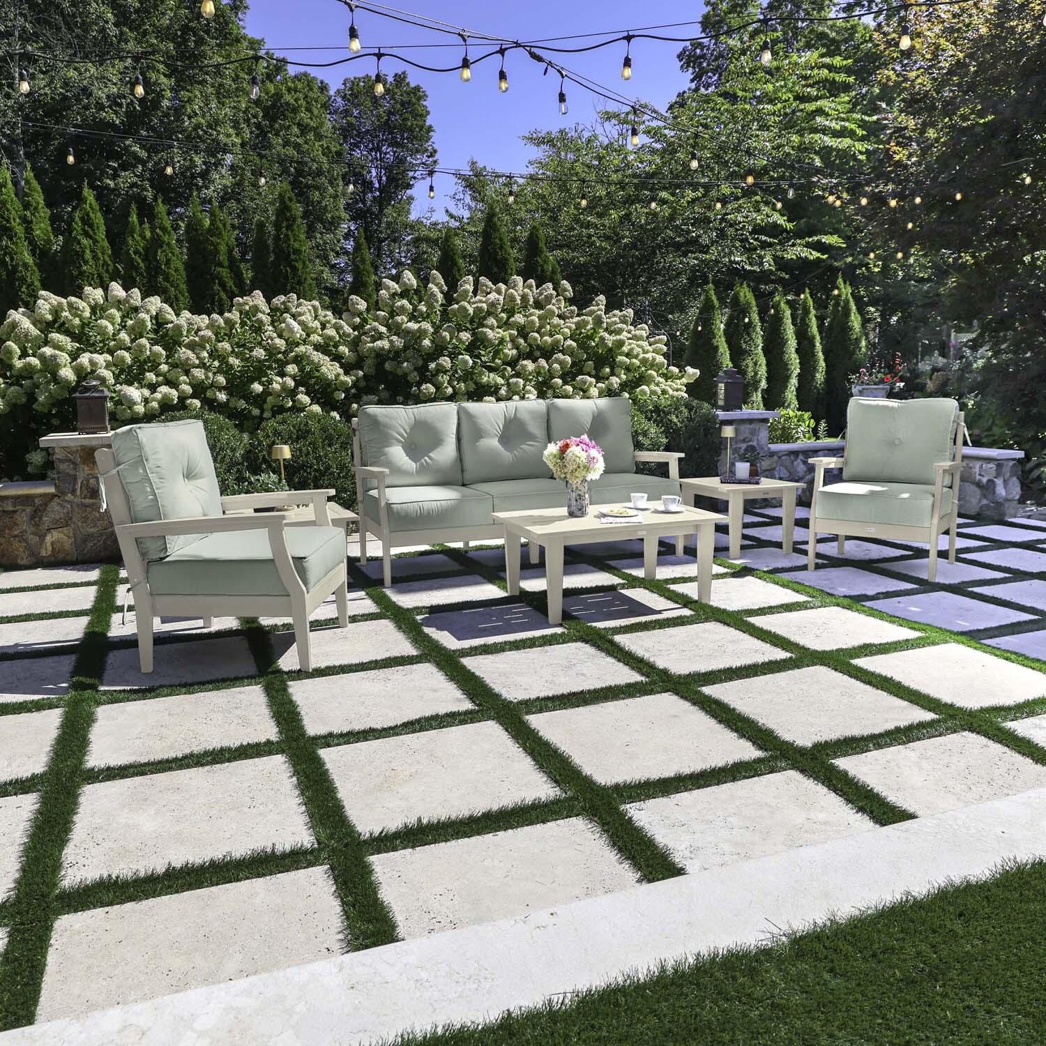 Blushing Bay 6 Pc Recycled Plastic Seating Set w/ Sofa in Canvas Seasalt/Whitewash by Lakeview Outdoor Designs - Lifestyle thumbnail