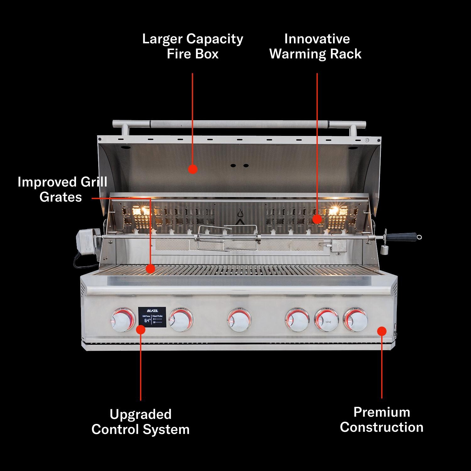 Blaze BLZ-5LTEPRO-LP LTE PRO 40-in 5-Burner Propane Grill w/ Digital Temperature Screen & Rotisserie - Features - Detail thumbnail