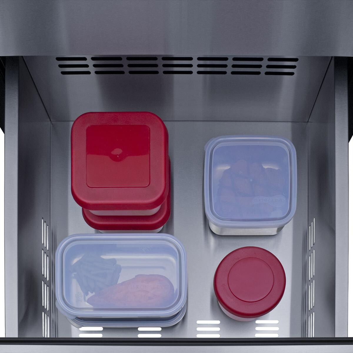 Summit SPR245OS3D 24 Inch 4.9 Cu. Ft. Built-In 3-Drawer Outdoor Refrigerator - Bottom Drawer Full - Detail thumbnail