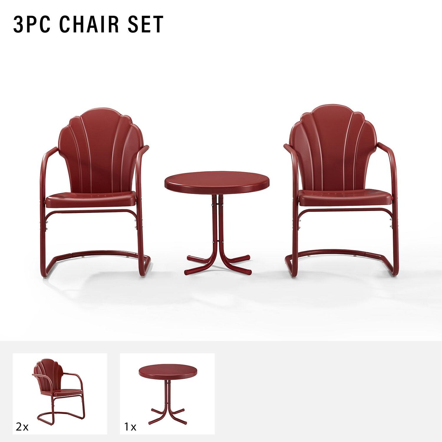 Ultimate Patio UP-32244RE 3Pc Retro Outdoor Chair Set in Red Satin - Included in Set (Two Chairs ad Table) - Diagram thumbnail