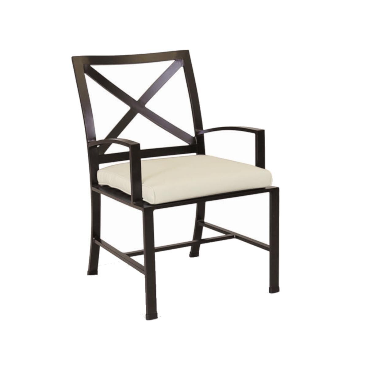 La Jolla Aluminum Patio Dining Arm Chair W/ Sunbrella Canvas Flax Cushion By Sunset West - Display - White Background thumbnail