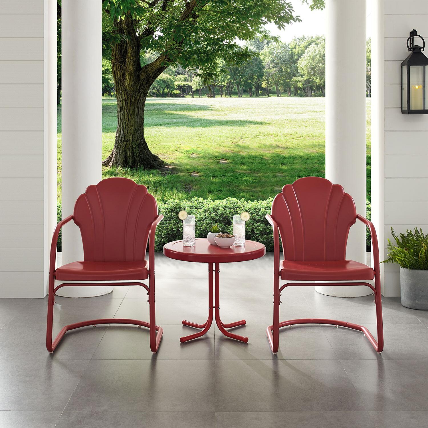 Ultimate Patio UP-32244RE 3Pc Retro Outdoor Chair Set in Red Satin - On Patio - Lifestyle thumbnail