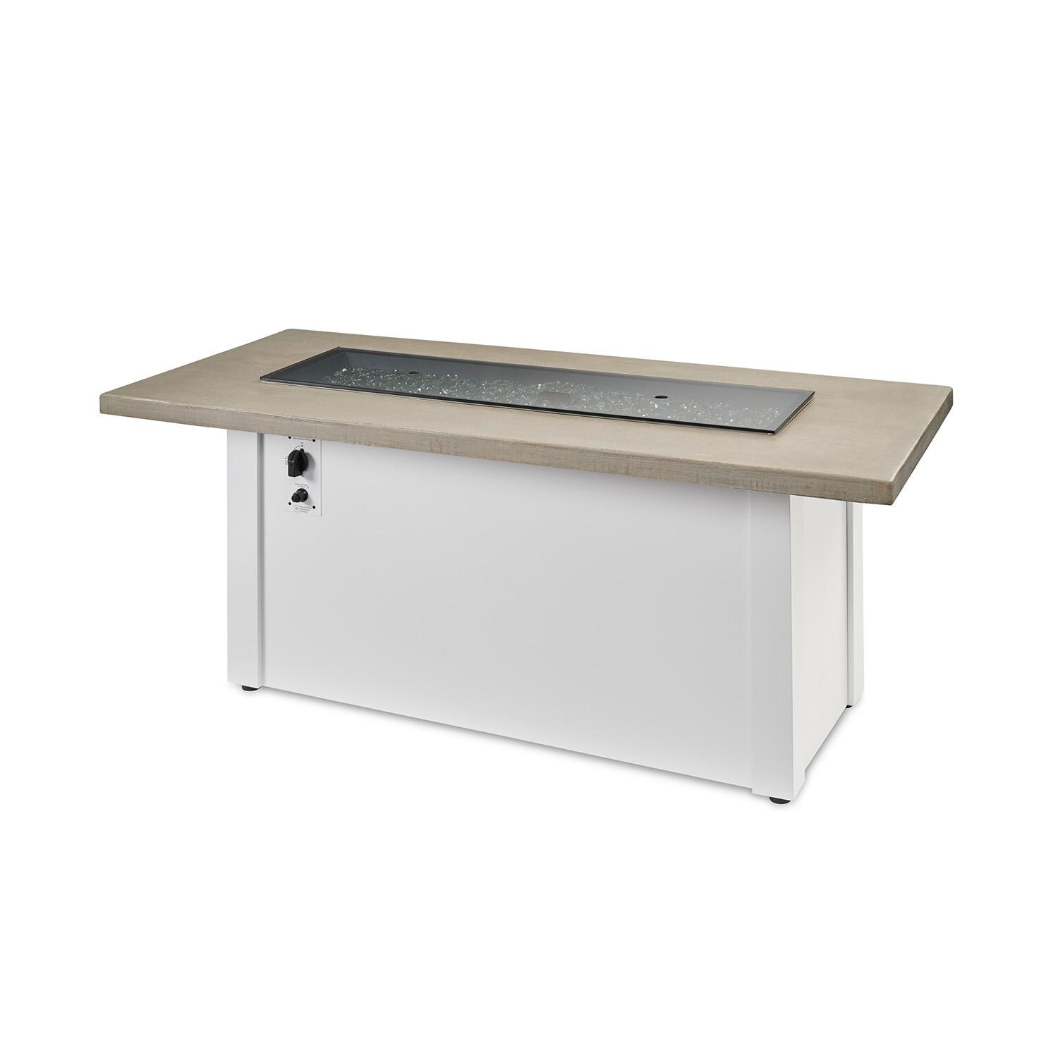 Havenwood 44 Inch Natural Gas Fire Pit Table W/ Pebble Grey Top & White Base - Cover - White Background thumbnail