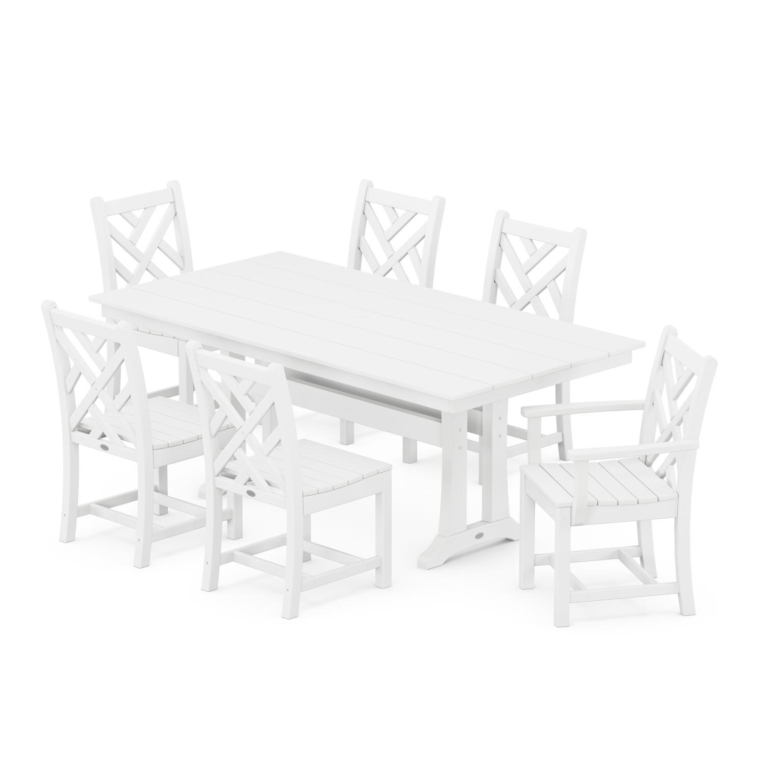 POLYWOOD 7-Piece White Chippendale Farmhouse Trestle Dining Set thumbnail