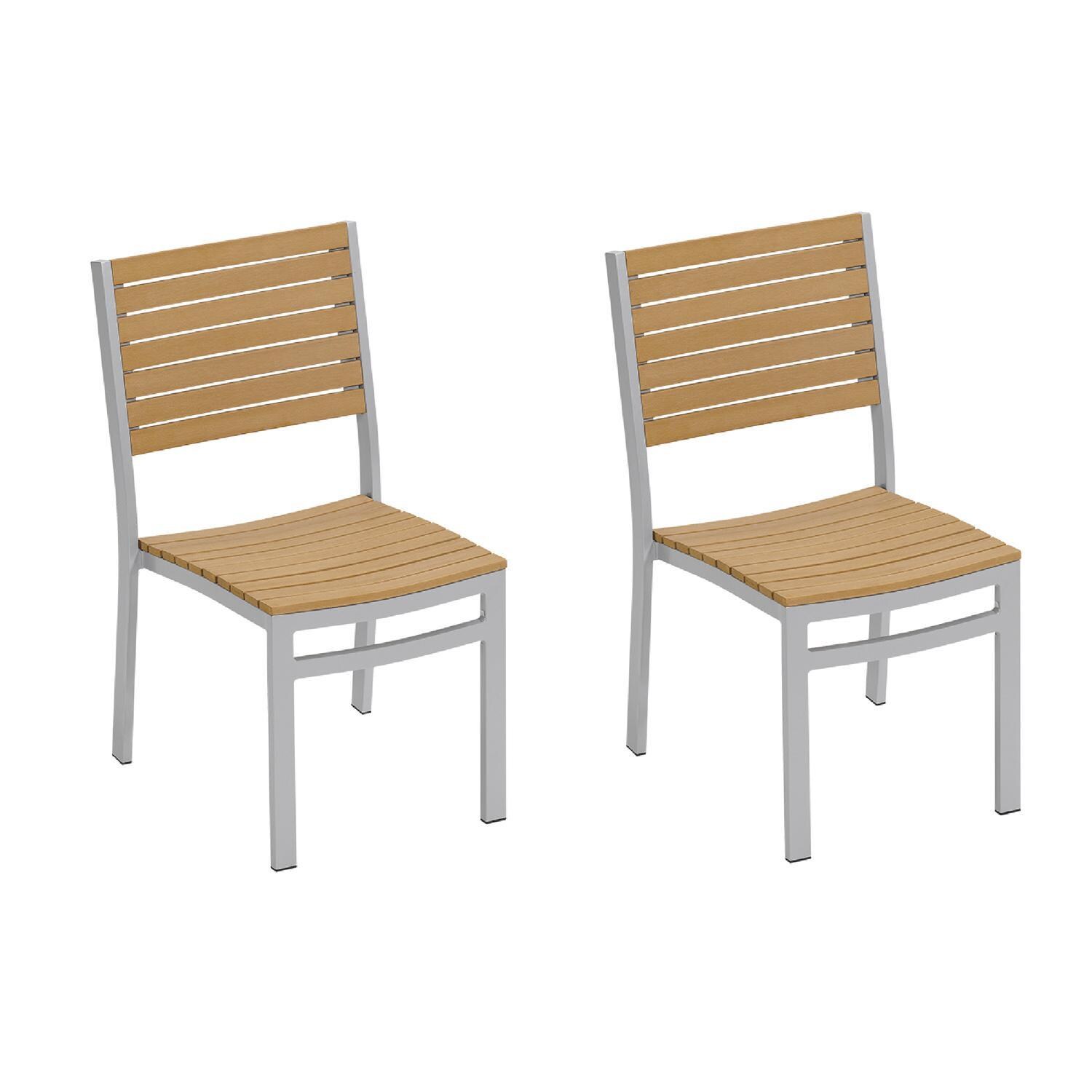 Travira 2 Pc Aluminum Dining Side Chair W/ Natural Tekwood Slats in Flint By Oxford Garden