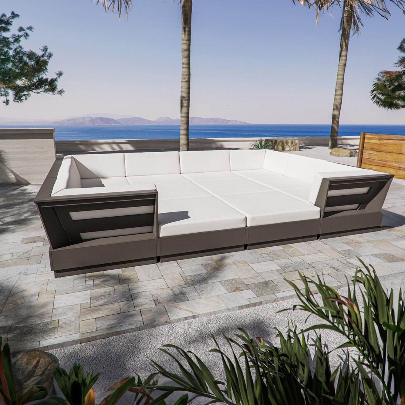 PW Designer Series PWS856-2-VSH145982 Elevate 12 Pc Recycled Plastic Pit Sectional Seating Set in Vintage Sahara/Weathered Tweed - On the Patio (Shown in Vintage Coffee/Dune Burlap) - Lifestyle thumbnail