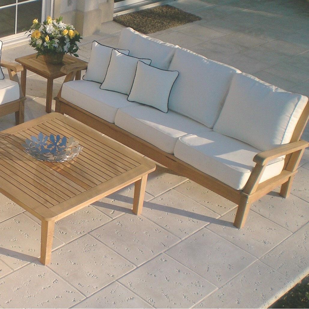 Royal Teak Collection Miami Teak Patio Sofa W/ Sunbrella Canvas Natural Cushions - On the Patio thumbnail