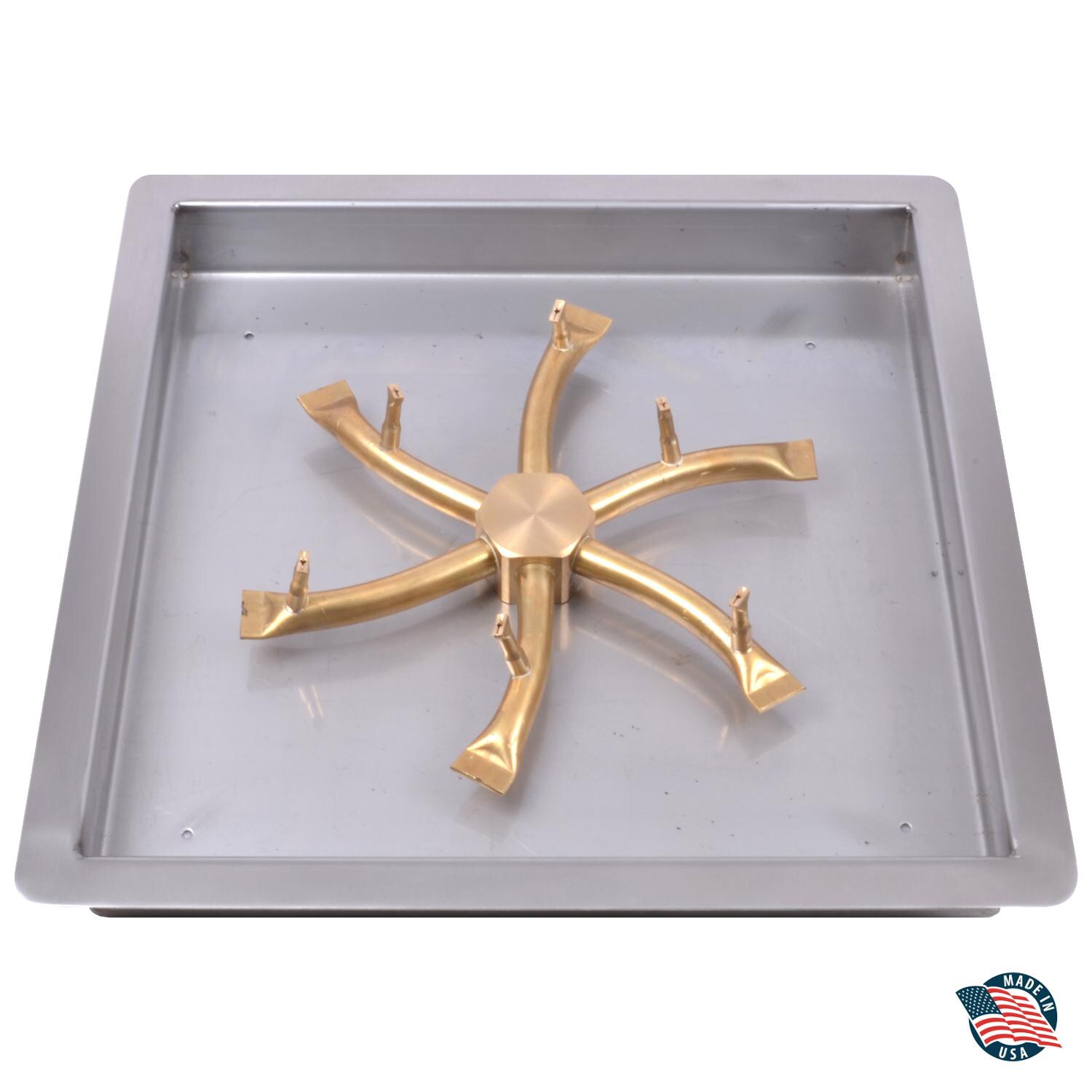 The Outdoor Plus Bullet Burner Drop in Pan Kit - 12-inch Square Drop in Aluminum Fire Pan with 8-inch Brass S Bullet Burner - 12V Electronic Ignition Kit image