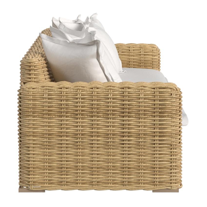 Playa 3 Person Resin Wicker Sofa in Medium Wood/Soothe Pearl by Sunset West - Side - White Background thumbnail