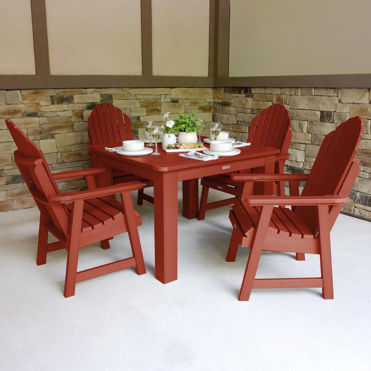 Dream Bay 5 Pc Recycled Plastic Square Dining Set in Rustic Red by Lakeview Outdoor Designs