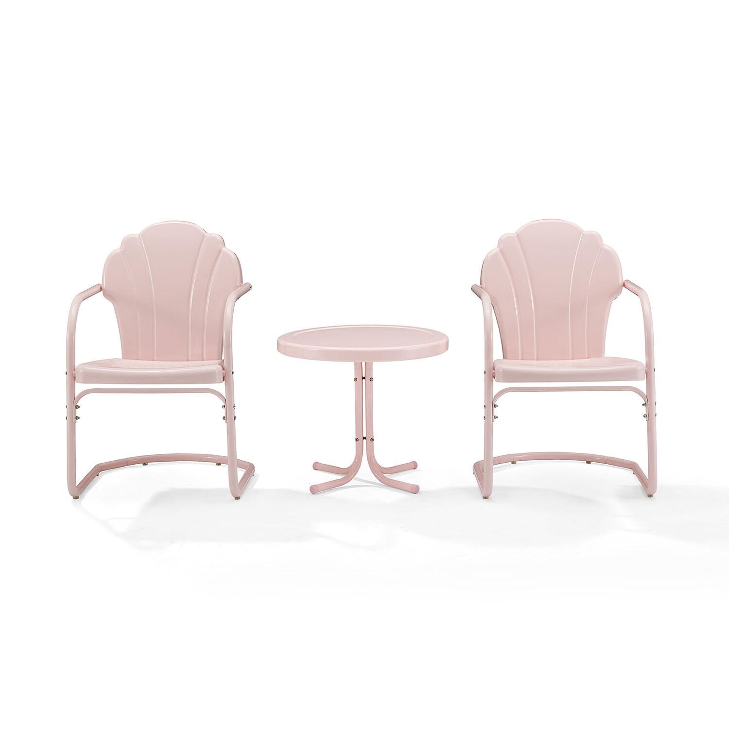 Ultimate Patio UP-32244PI 3Pc Retro Outdoor Chair Set in Pink Gloss - Display - White Background thumbnail
