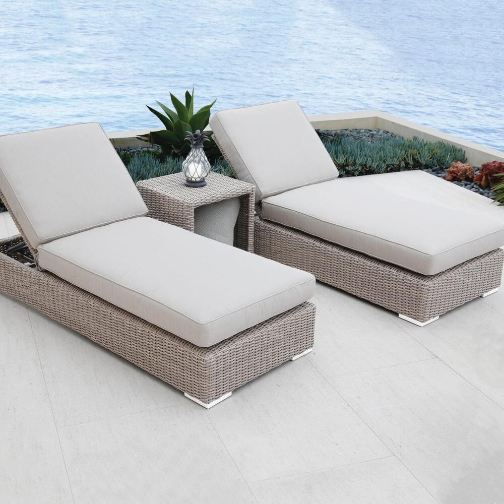 Coronado 3 Pc Set Aluminum Chaise Lounge Set in Driftwood/Canvas Flax by Sunset West