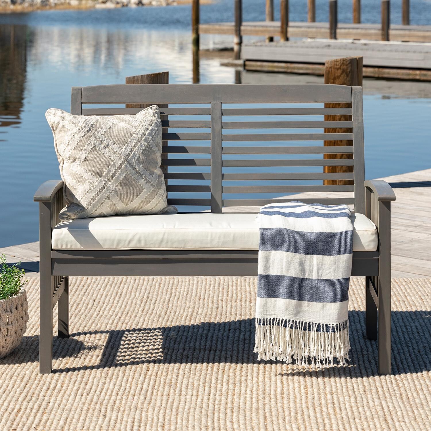 Walker Edison Midland Acacia Patio Loveseat W/ Off-White Cushion - Grey Wash image