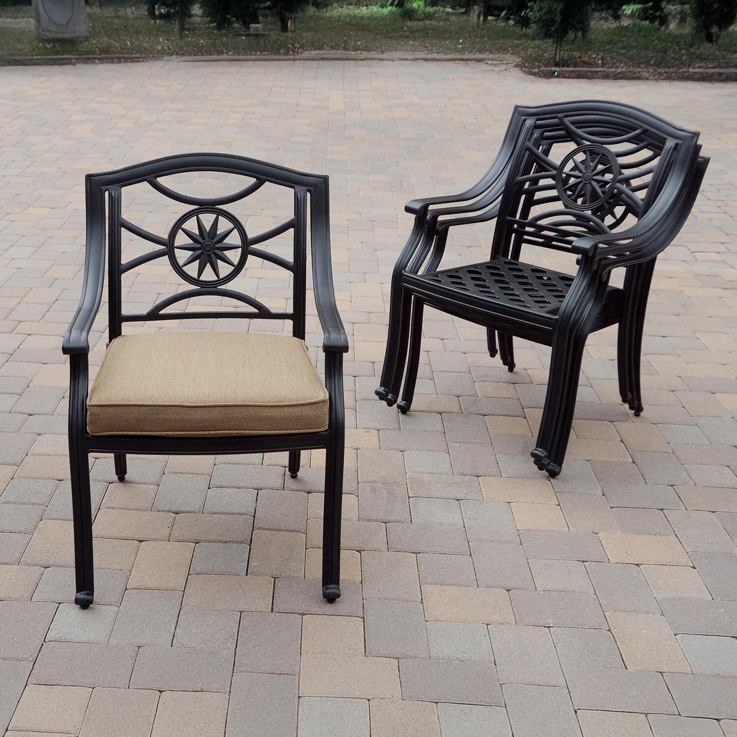 Darlee B/DL503-9PCDR-30W Ten Star 9 Pc Cast Aluminum Dining Set w/ Swivel Rocker Chairs in Antique Bronze - Stackable Chairs - Lifestyle thumbnail