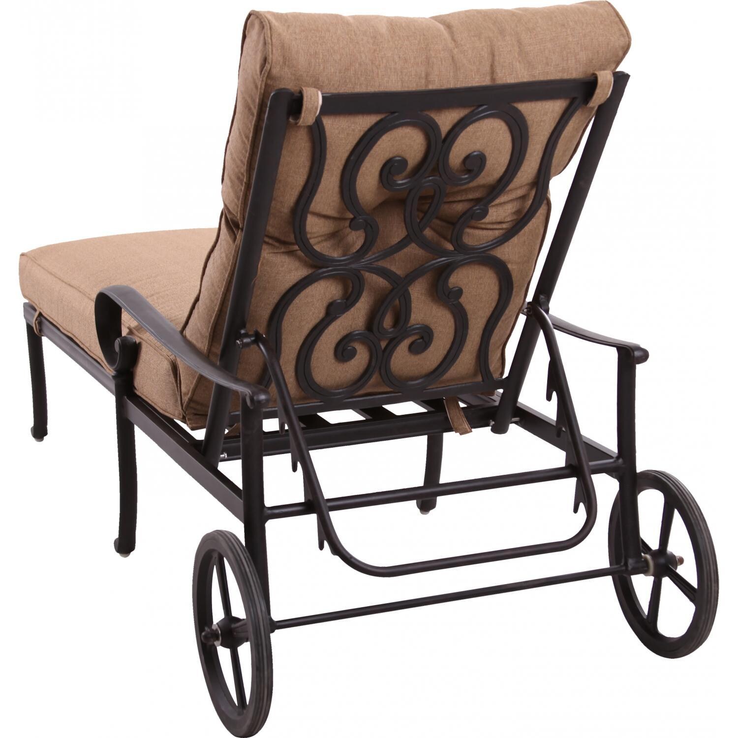 Santa Anita Cast Aluminum Patio Chaise Lounge W/ Sesame Sunbrella Cushions By Darlee - Rear View - White Background thumbnail