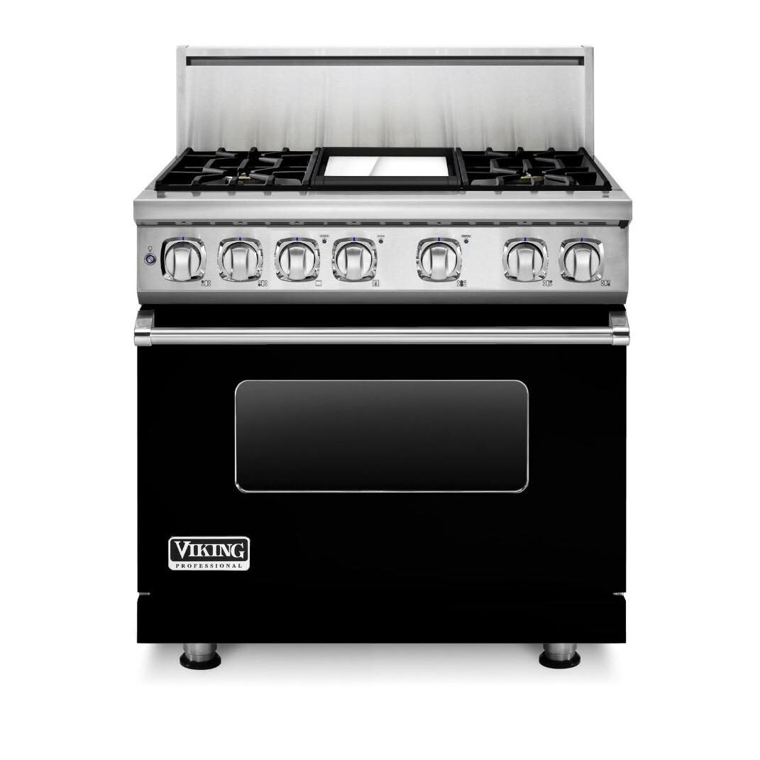 Viking Professional 7 Series 36-Inch 4 Burner Natural Gas Dual Fuel Range With Griddle - Black - VDR73624GBK