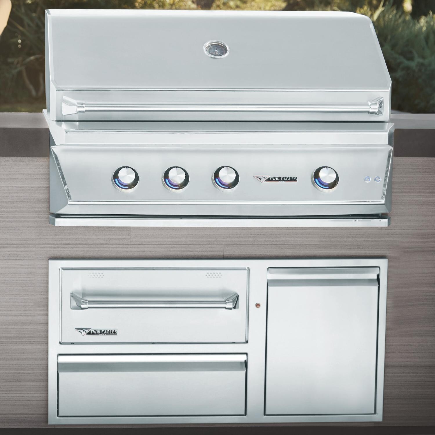 Twin Eagles TEWD42C-C 42-in Built-In 120V Electric Outdoor Warming Drawer w/ Utility Drawer & Roll-Out Trash/Propane Tank Bin - Lifestyle thumbnail