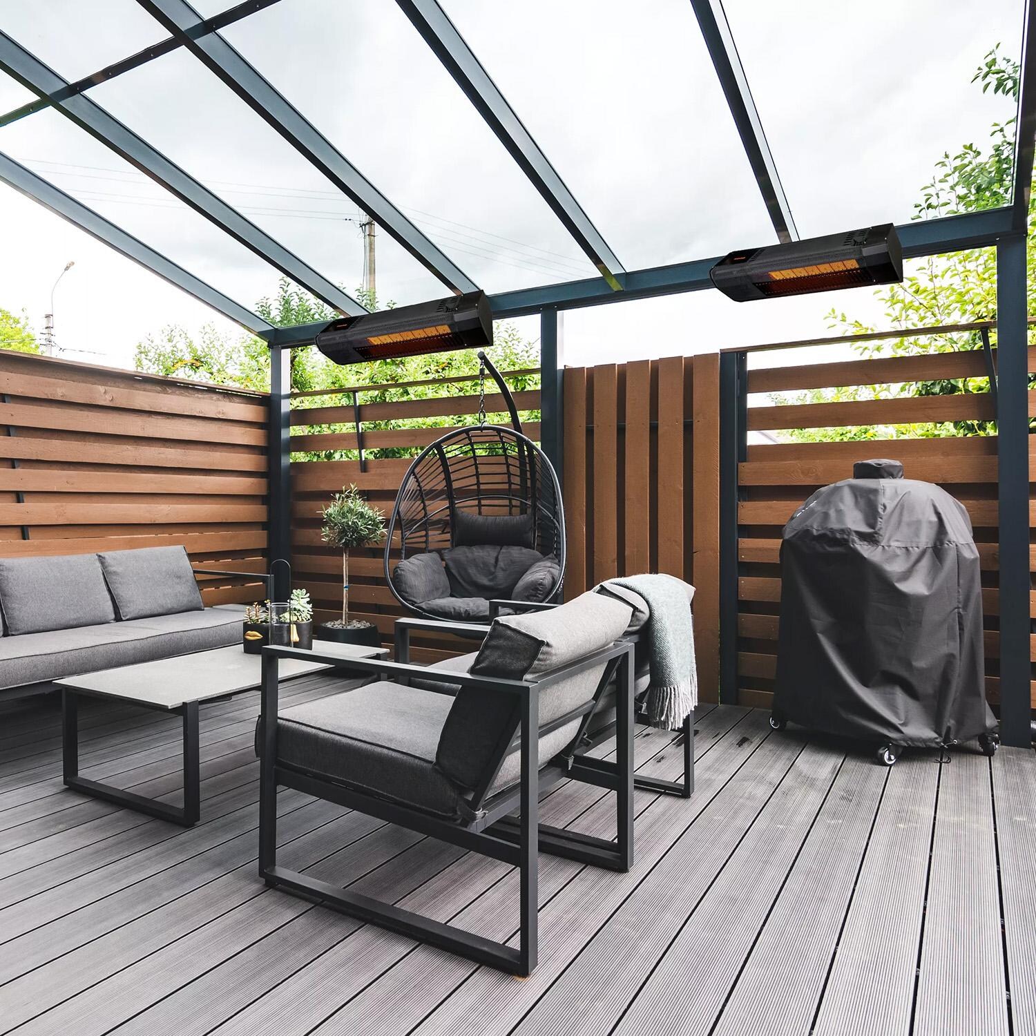 Amantii MO-2312-NG supremeSchwank 2312 30 Inch Marine Grade Steel 25,000 BTUs Natural Gas Patio Heater in Black - Installed Residential - Lifestyle thumbnail