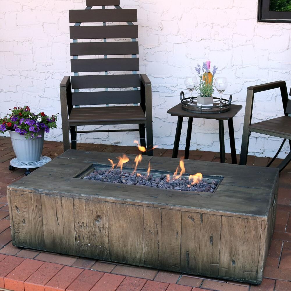 Sunnydaze 48-Inch Rectangular Rustic Faux Wood Propane Gas Fire Pit Table - WAR-434 image