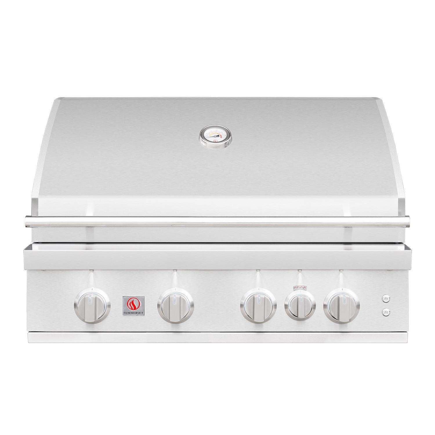Summerset SZRPRO32L Sizzler Pro 32-in 4 Burner Built-In Propane Grill w/ Rear Infrared Burner - Hood Closed - White Background thumbnail