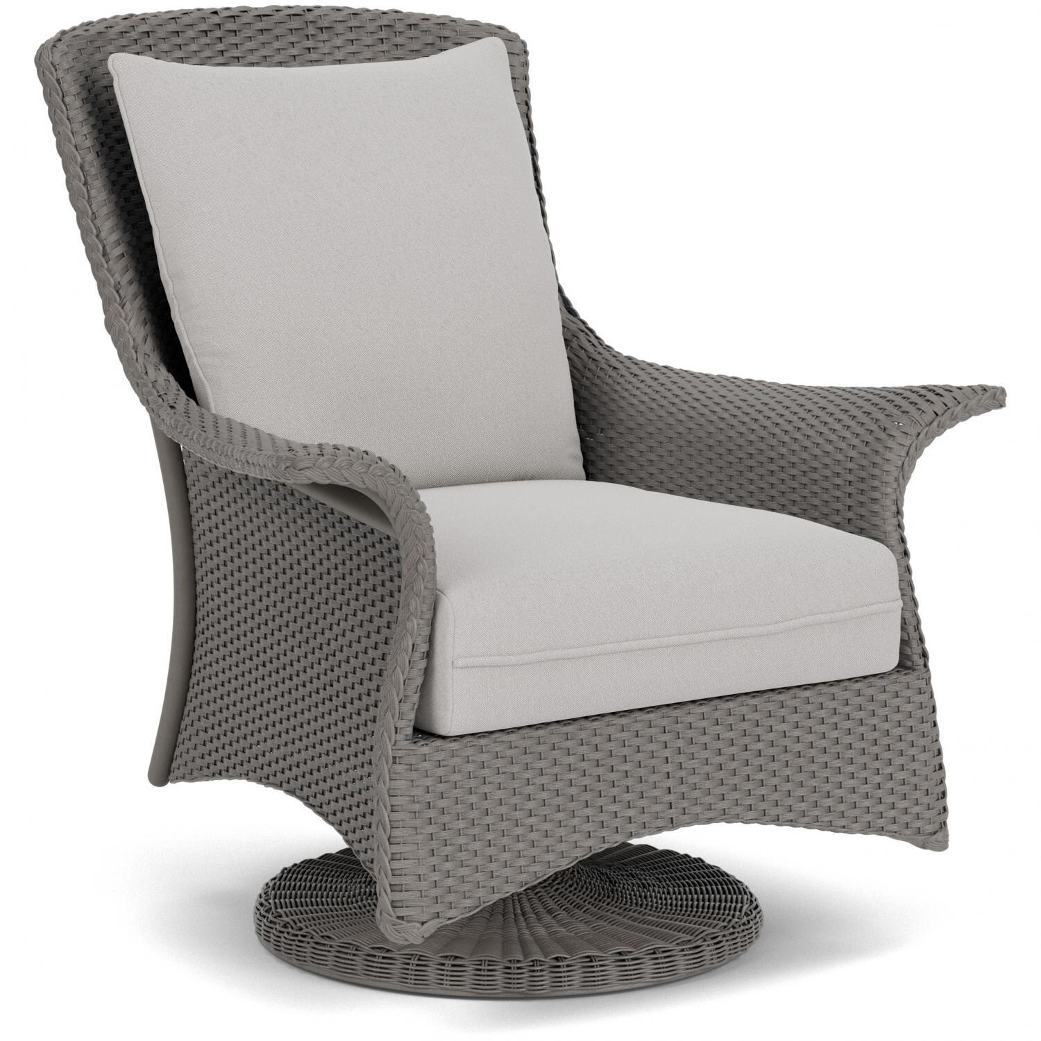 Lloyd Flanders Mandalay Swivel Rocker Lounge Chair in Pewter Finish with Tundra Dove fabric - Angled thumbnail