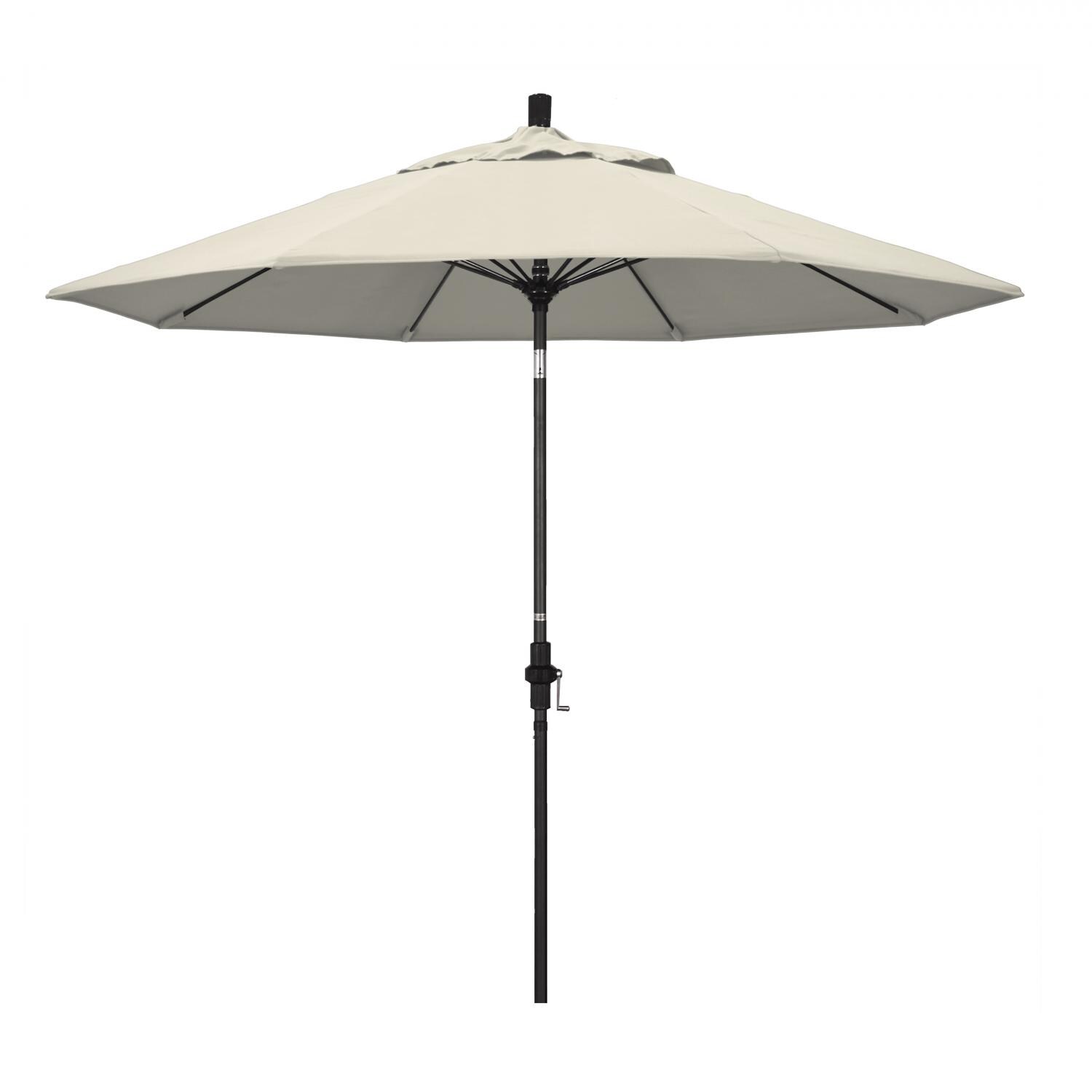 California Umbrella 9 Ft Octagonal Aluminum Collar Tilt Patio Umbrella W/ Crank Lift & Fiberglass Ribs - Matted Black Frame / Olefin Antique Beige Canopy thumbnail
