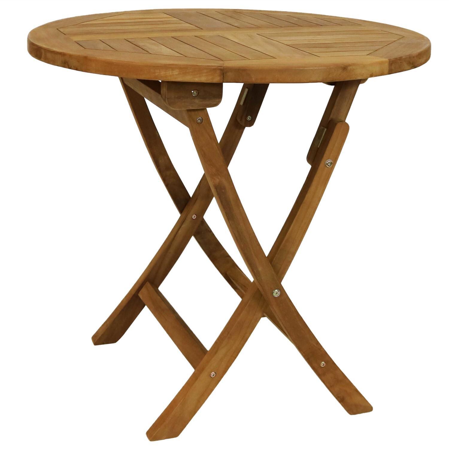 Ultimate Patio 32-Inch Round Teak Folding Outdoor Patio Table - Angled View thumbnail
