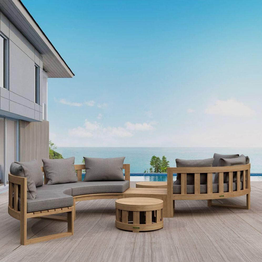 St. Charles 8 Person Teak S-Shaped Seating Set in Cast Slate by Lakeview Outdoor Designs